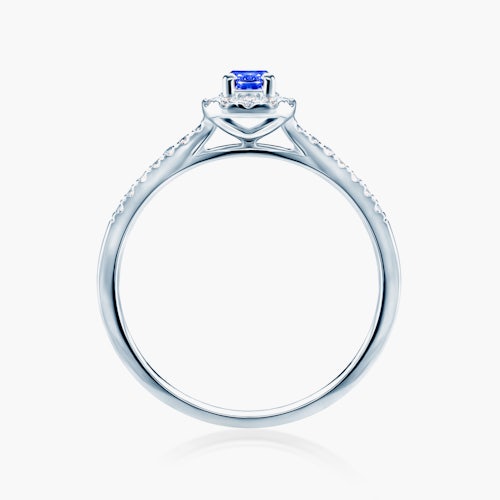 Pierścionek zaręczynowy SAVICKI: białe złoto, niebieski szafir z diamentami